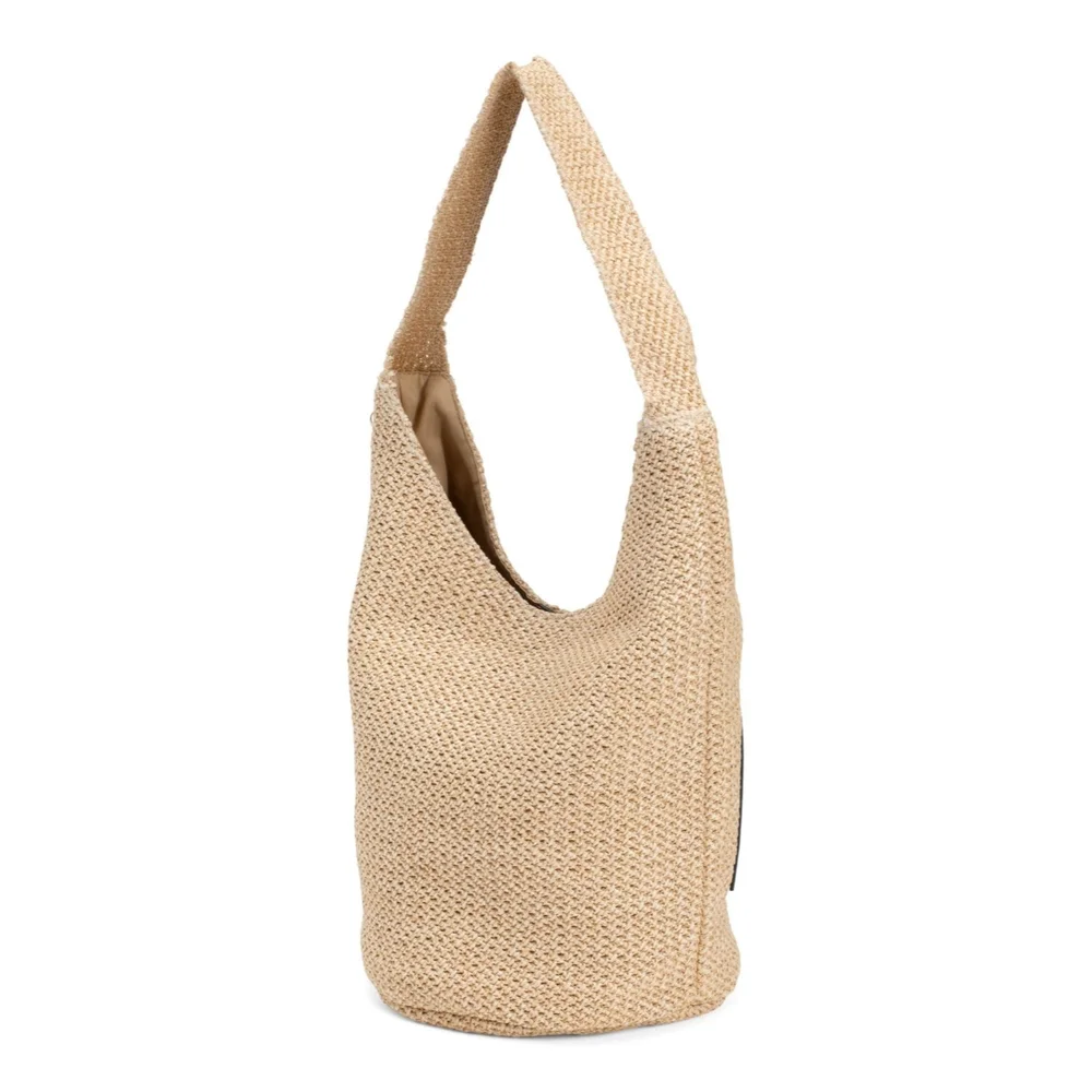 House of Harlow 1960 Natural Straw Hobo with Tan Leather Patch